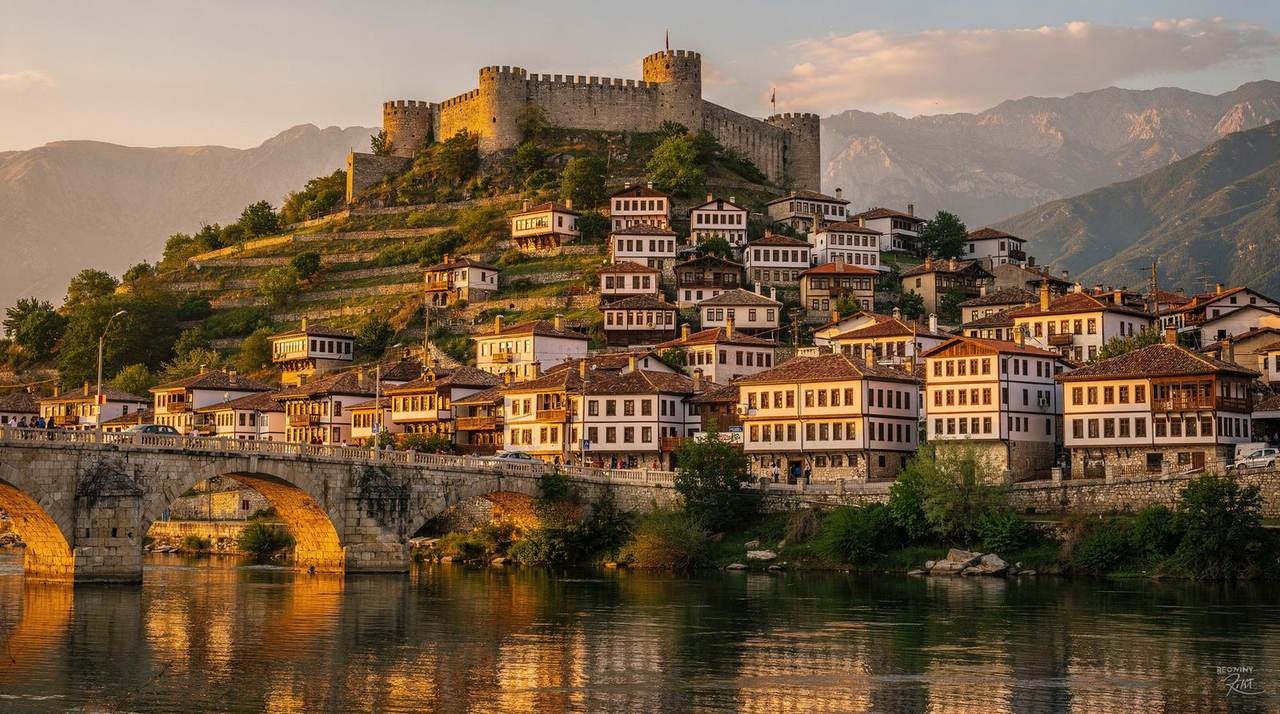 White Ottoman houses lined along the hillside of Berat, UNESCO World Heritage city in Albania