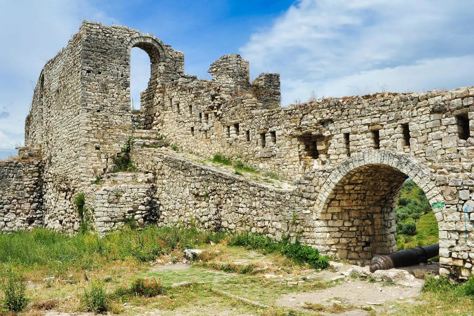 Berat Castle with panoramic view of the historic Albanian city and the Osum River