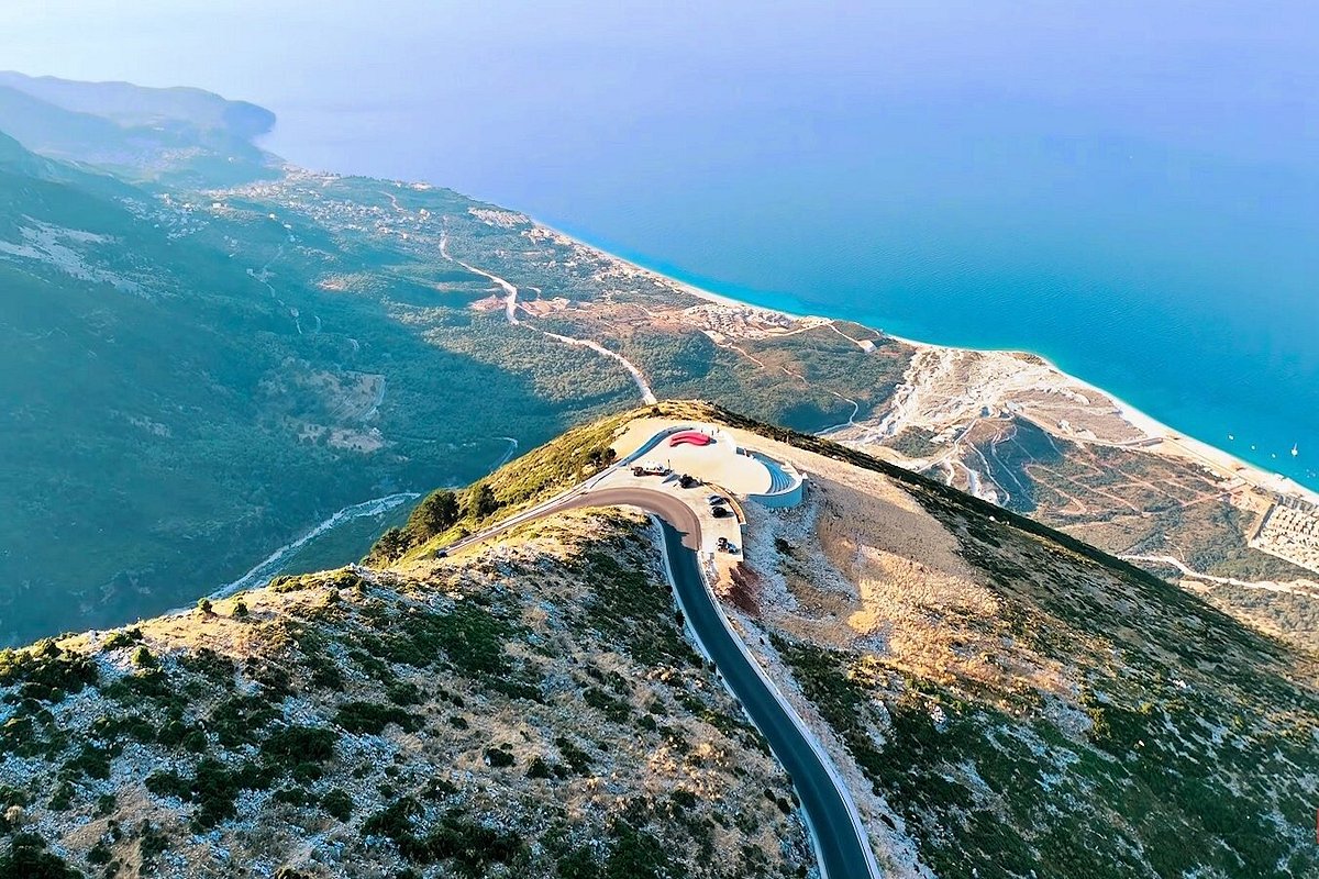 Panoramic view of the Albanian coast from Llogara Pass with mountains and sea in the background
