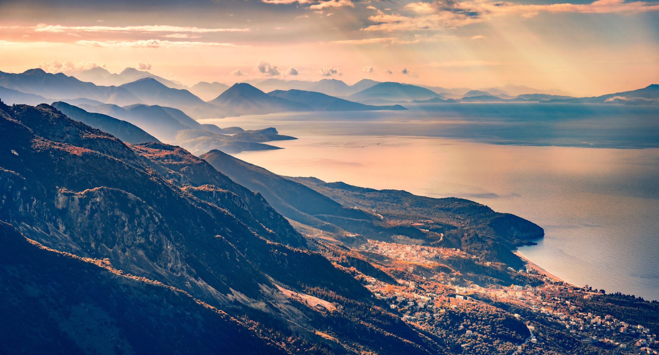 Panoramic view of the Albanian coast from Llogara Pass, Albanian Riviera