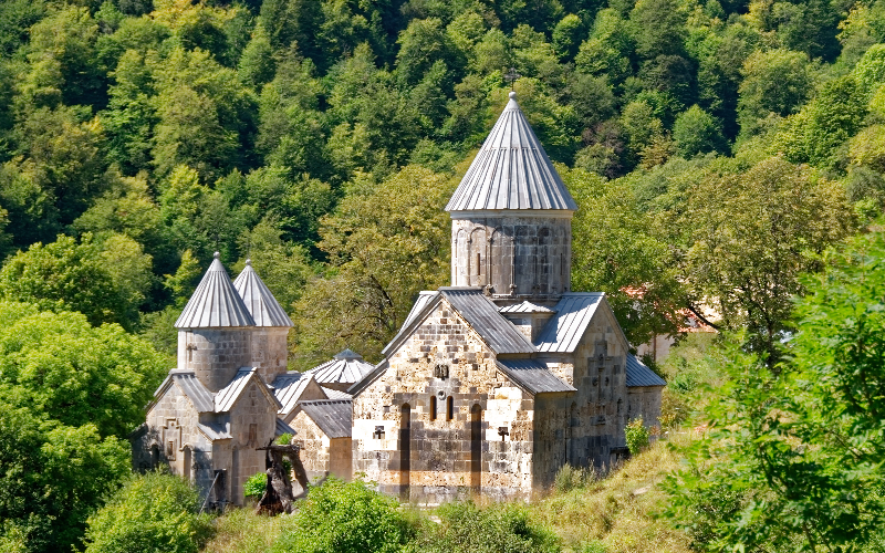 Haghartsin Monastery surrounded by forests and green mountains, Tavush region, Dilijan, Armenia