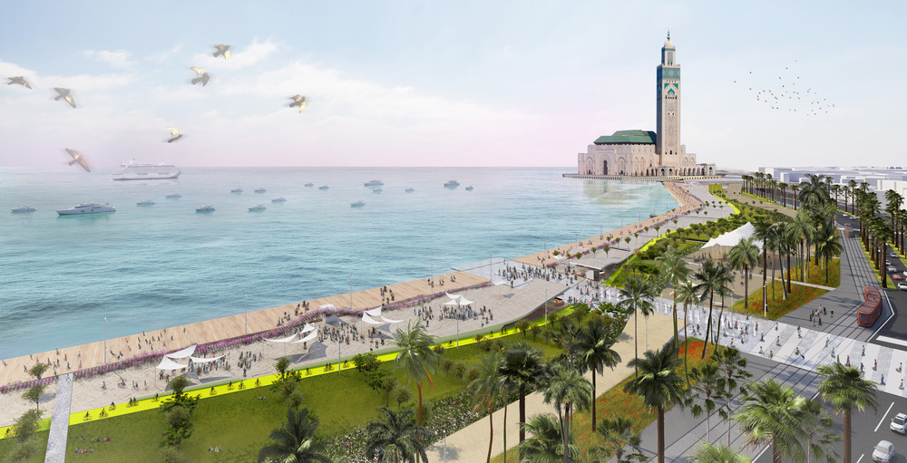 Corniche de Casablanca com calçadão à beira do Oceano Atlântico, Marrocos