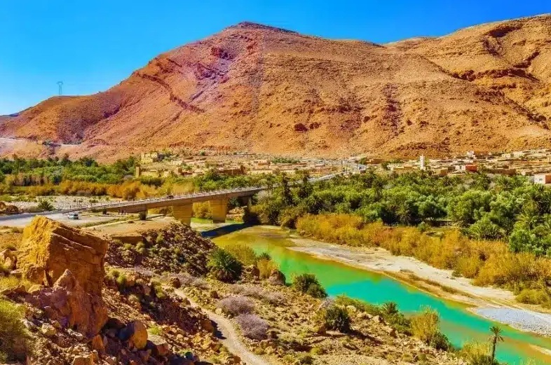 Scenic road through the Middle Atlas mountains heading south toward the Sahara Desert, Morocco