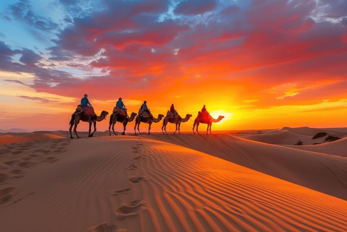 Dunas alaranjadas de Erg Chebbi ao pôr do sol em Merzouga, Deserto do Saara, Marrocos
