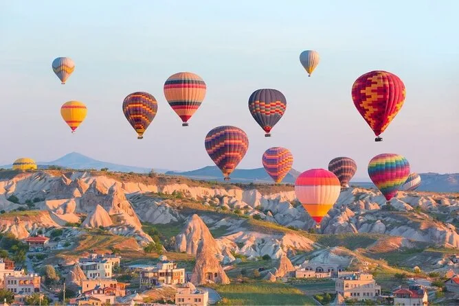 Hot-air balloons at sunrise in Cappadocia