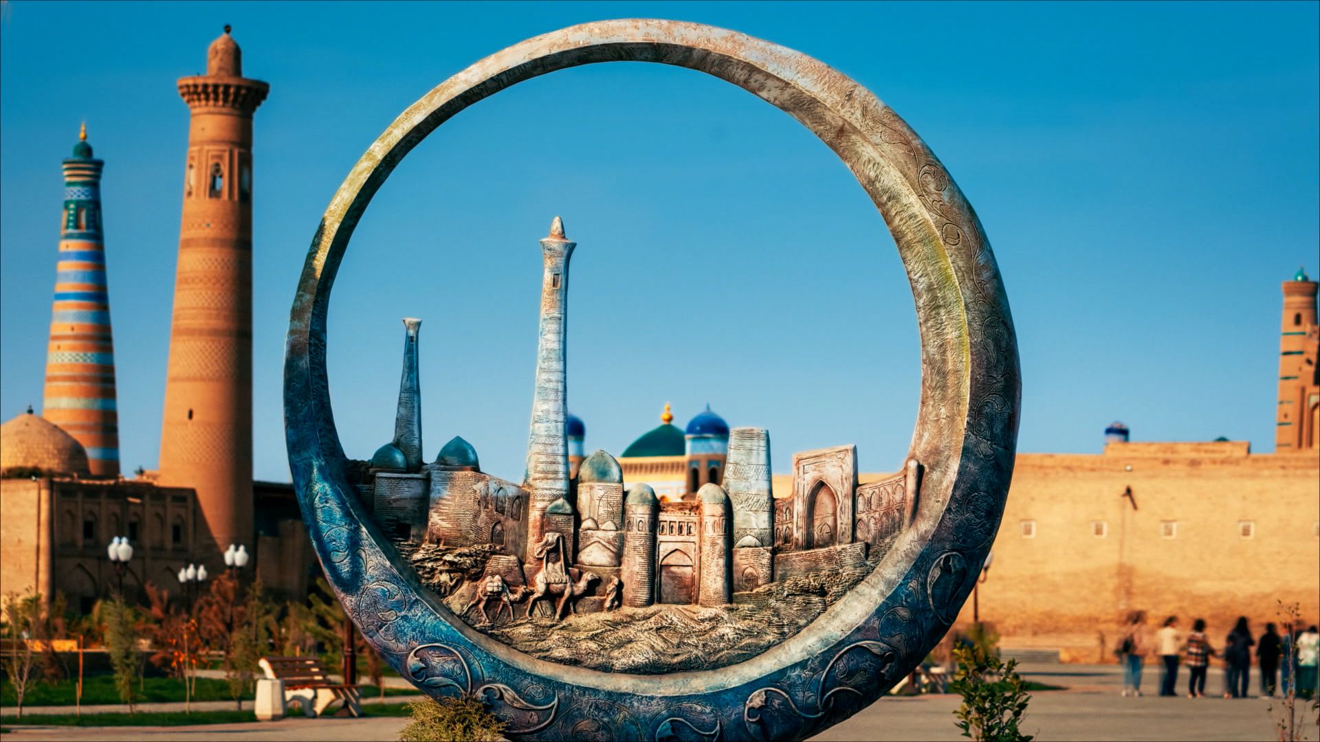 Vista panorâmica de Ichan Kala, o centro histórico murado de Khiva, Uzbequistão